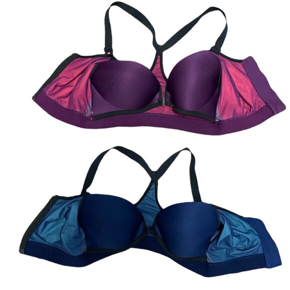 Victoria's Secret VSX Sport Zip-Front Sports Bras Set Of 2 Blue & Coral 36D - Picture 2 of 9